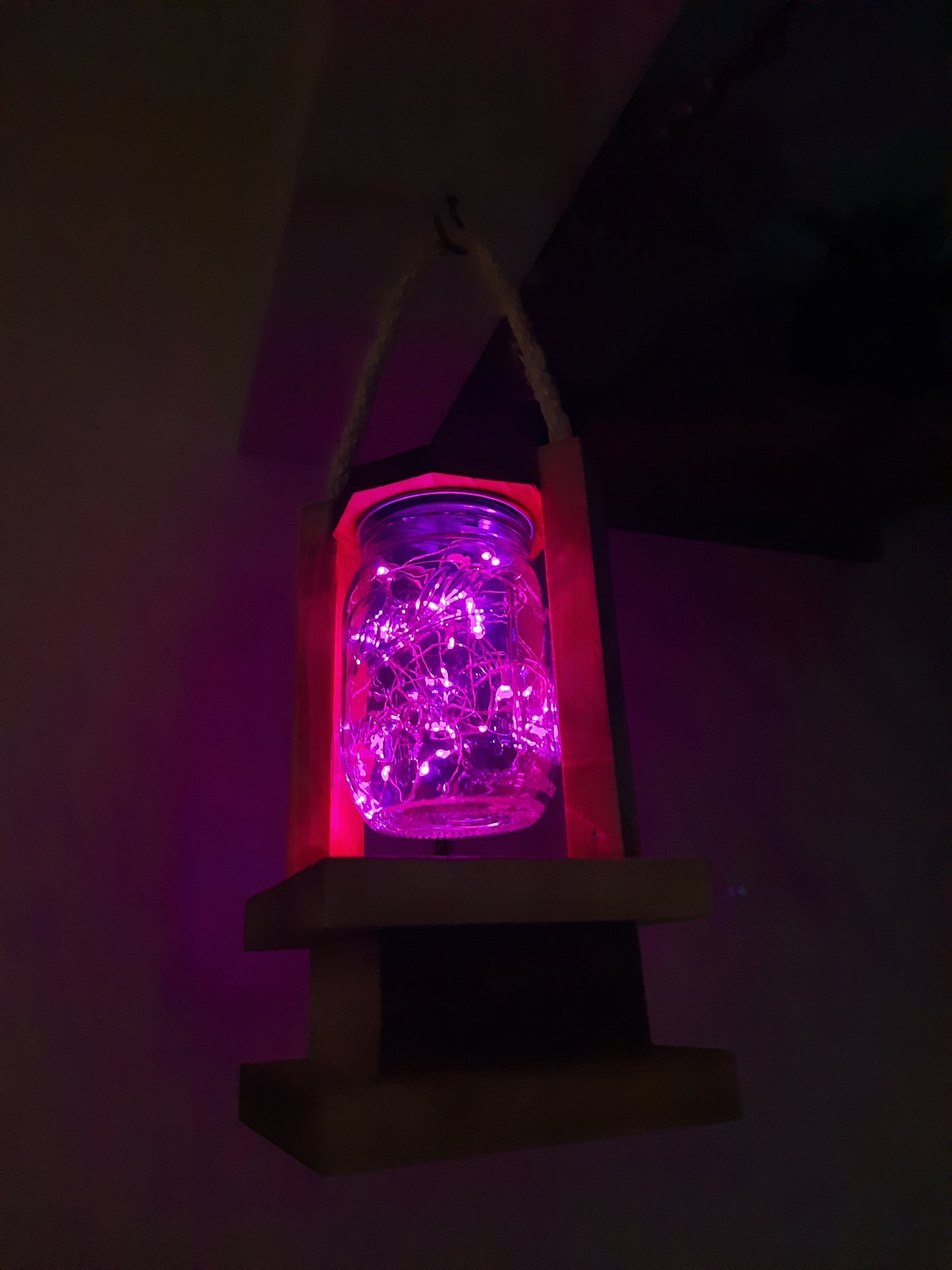 Handmade Wooden Lantern with Solar Powered Fairy Lights Mason Jar, 30 LED lights, Porch lighting, Outside Decor