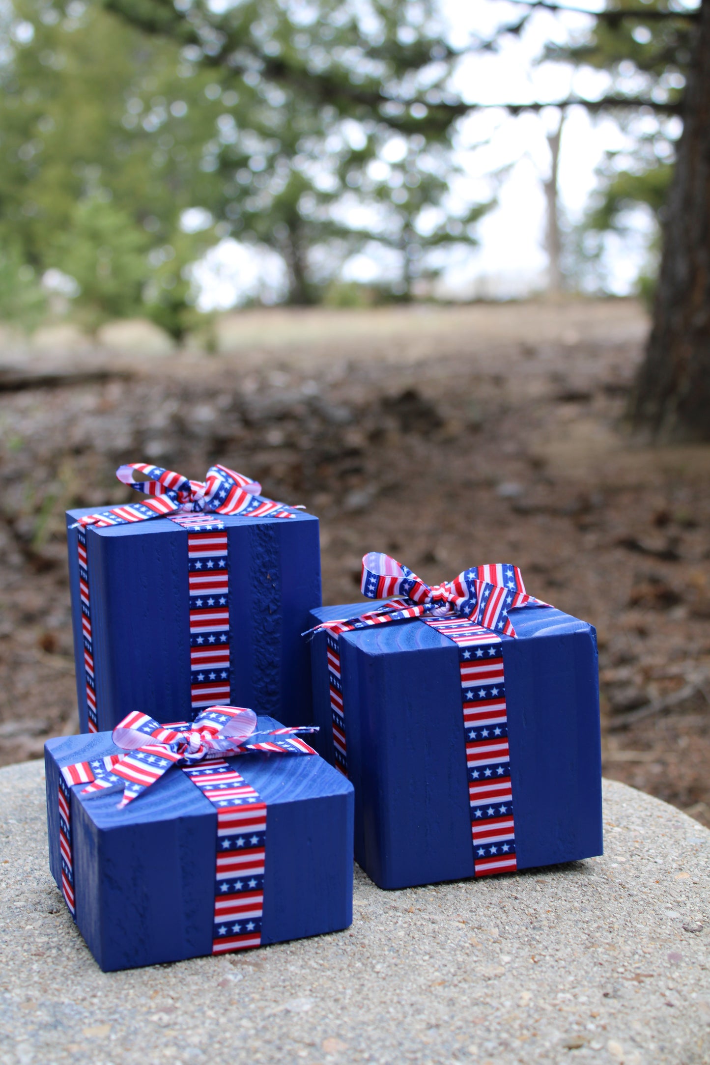 Wooden Decorative Blocks, Independence Day Decor, Red White and Blue, Stars & Stripes Ribbon, Patriotic Decor, 4th of July, Patio, Office