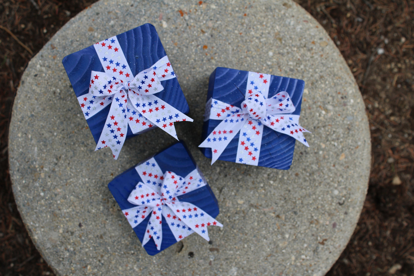 Wooden Decorative Blocks, Independence Day Decor, Red White and Blue, Stars & Stripes Ribbon, Patriotic Decor, 4th of July, Patio, Office