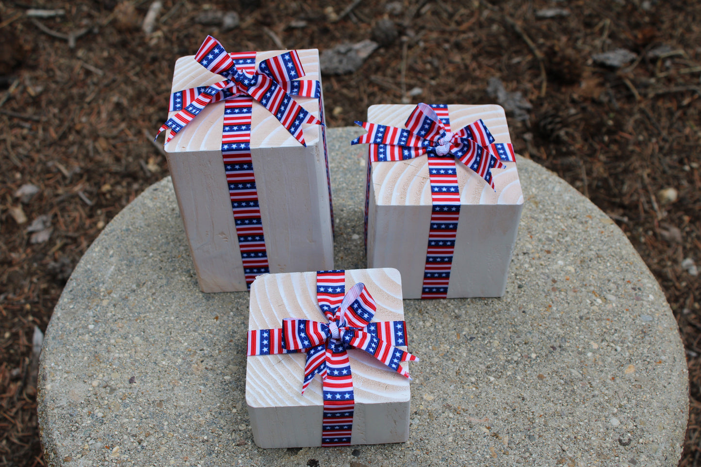 Wooden Decorative Blocks, Independence Day Decor, Red White and Blue, Stars & Stripes Ribbon, Patriotic Decor, 4th of July, Patio, Office