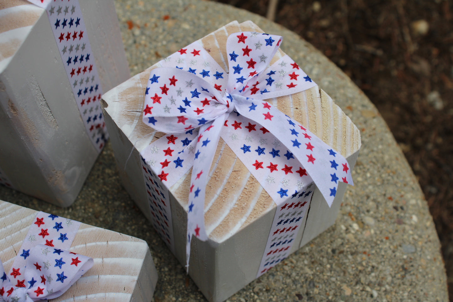 Wooden Decorative Blocks, Independence Day Decor, Red White and Blue, Stars & Stripes Ribbon, Patriotic Decor, 4th of July, Patio, Office