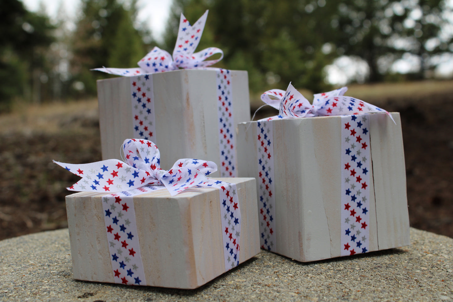 Wooden Decorative Blocks, Independence Day Decor, Red White and Blue, Stars & Stripes Ribbon, Patriotic Decor, 4th of July, Patio, Office