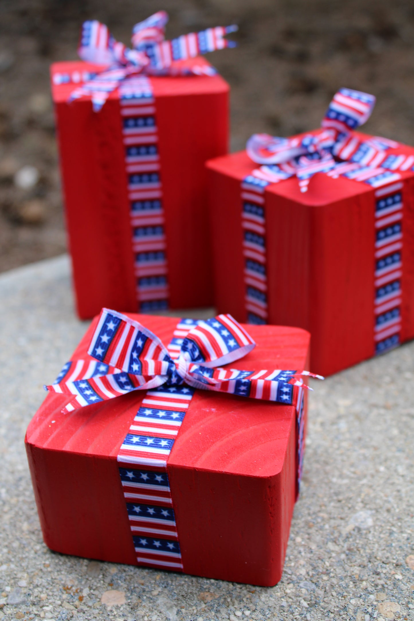 Wooden Decorative Blocks, Independence Day Decor, Red White and Blue, Stars & Stripes Ribbon, Patriotic Decor, 4th of July, Patio, Office