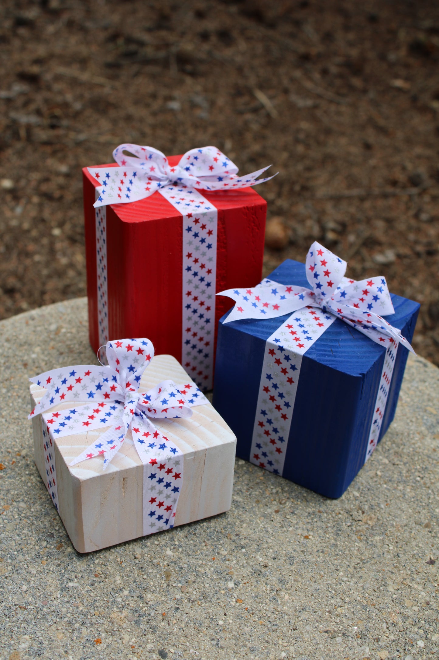 Wooden Decorative Blocks, Independence Day Decor, Red White and Blue, Stars & Stripes Ribbon, Patriotic Decor, 4th of July, Patio, Office