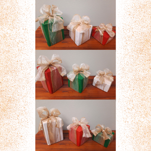 3 Piece Wooden Presents - Golden Bow - Decorative Holiday Gifts, Housewarming, Holiday Decor, Center Piece,  Xmas Party Decor