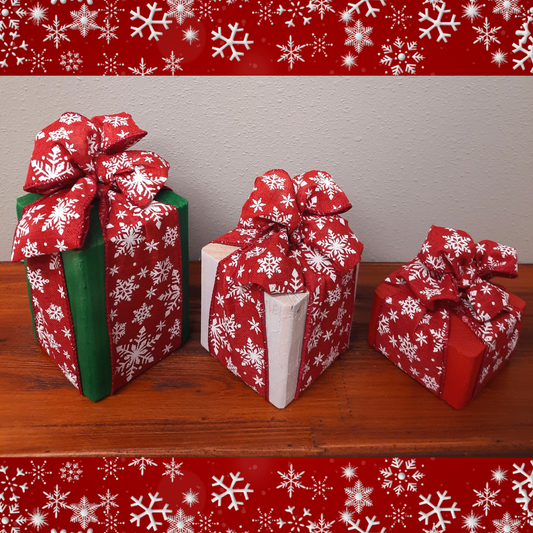 3 Piece Wooden Presents - Snowflake - Decorative Holiday Gifts, Housewarming, Holiday Decor, Center Piece,  Xmas Party Decor