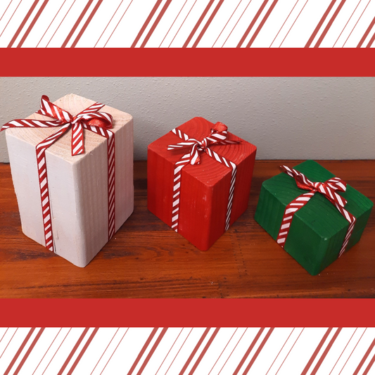 3 Piece Wooden Presents - Peppermint - Decorative Holiday Gifts, Housewarming, Holiday Decor, Center Piece,  Xmas Party Decor